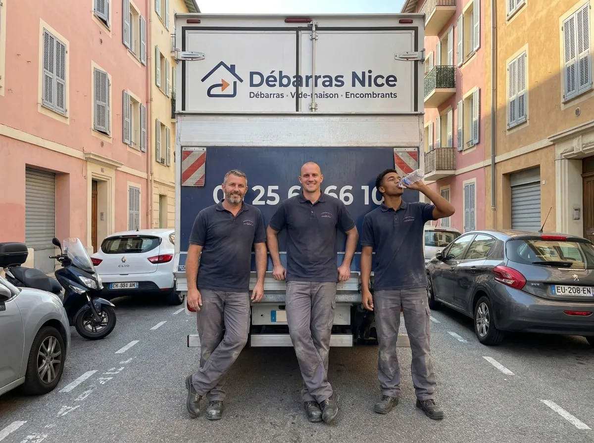Les trois équipiers de Débarras Nice devant leur camion